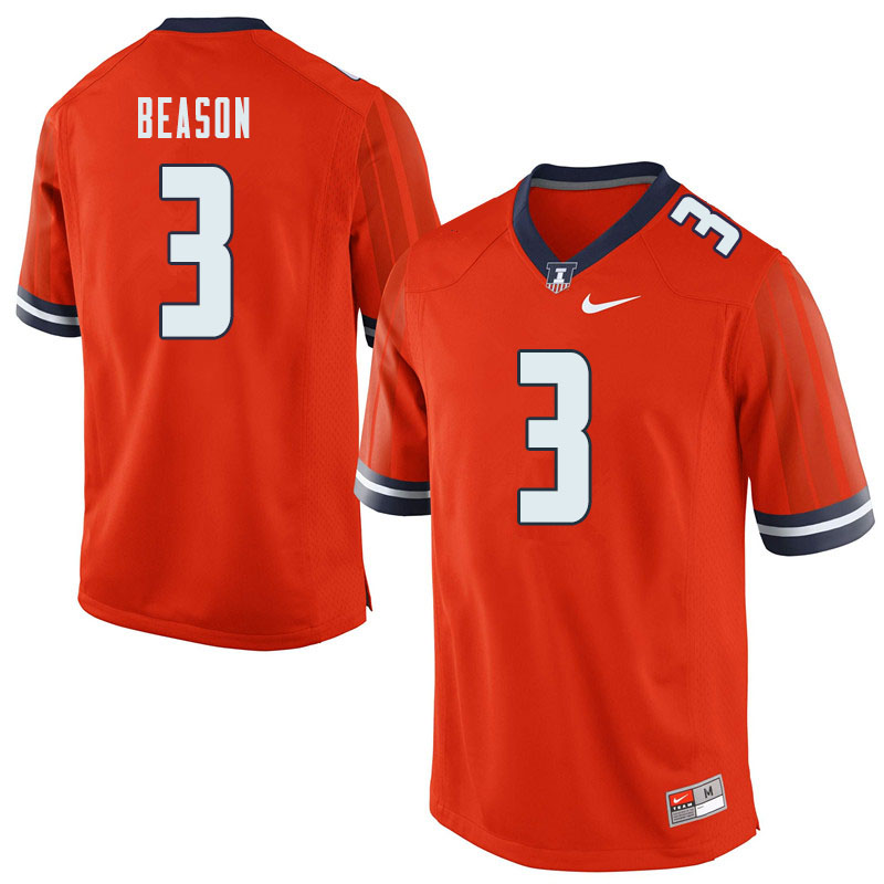 Men #3 Marquez Beason Illinois Fighting Illini College Football Jerseys Sale-Orange